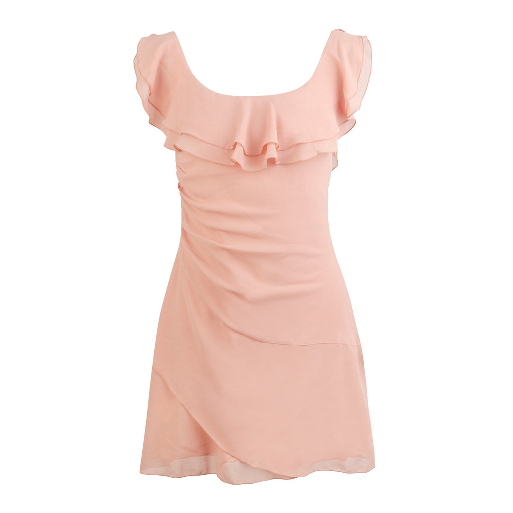 Soft Vacation Style Chiffon Fitted Mini Dress for Women with Ruffle Sleeveless Dress