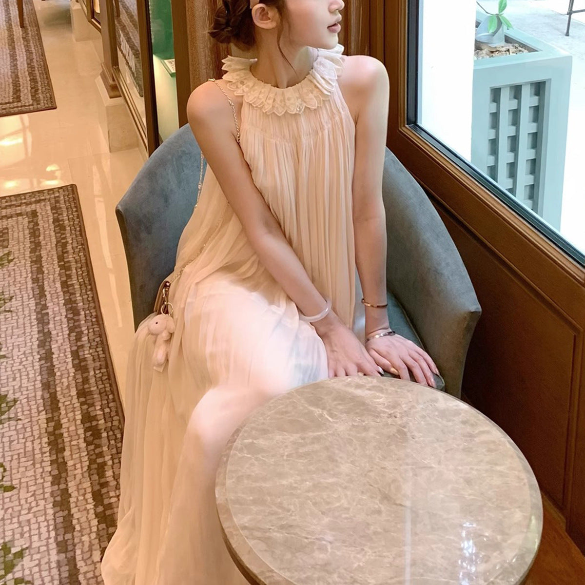 Capri Summer Silk Embroidered Petal Neckline Halter Dress Sweet Strapless Women's Long Dress Summer
