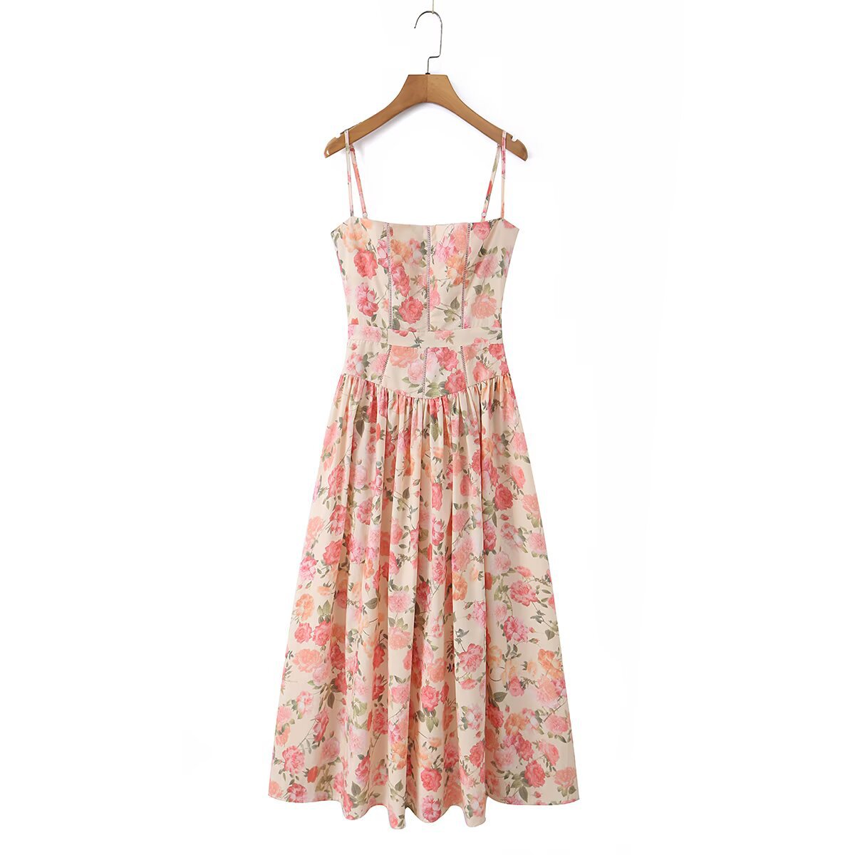 French vacation style printed suspender dress