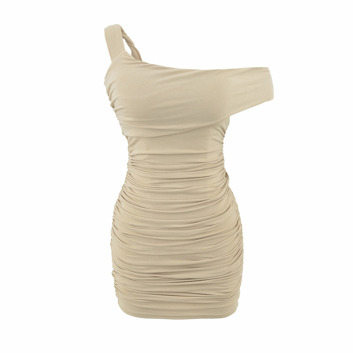 Ruched Irregular Pad-Set Asymmetrical Strap Dress, Halter Neck Slim Fit Bodycon High-Waisted Short Skirt