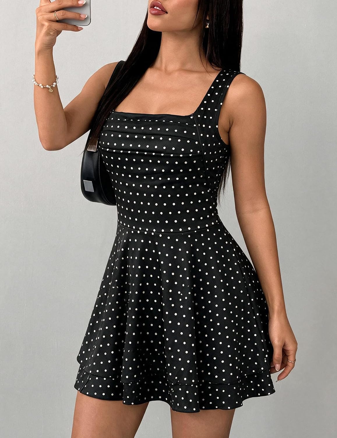 Avidlove Women's Square Neck Ruched Bust Dress Sleeveless A Line Mini Dress