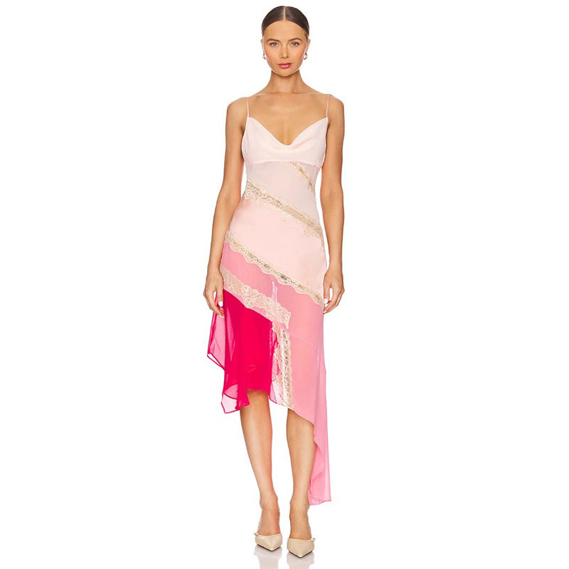 V-neck slim fit camisole mid length dress