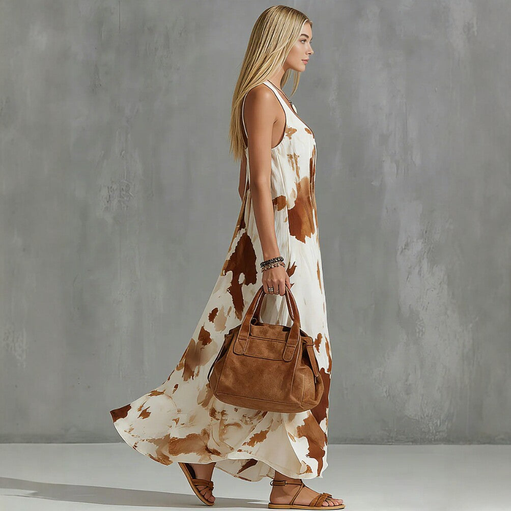 Summer New Vacation Style Tie-dye Printed Sleeveless Maxi Dress for Women