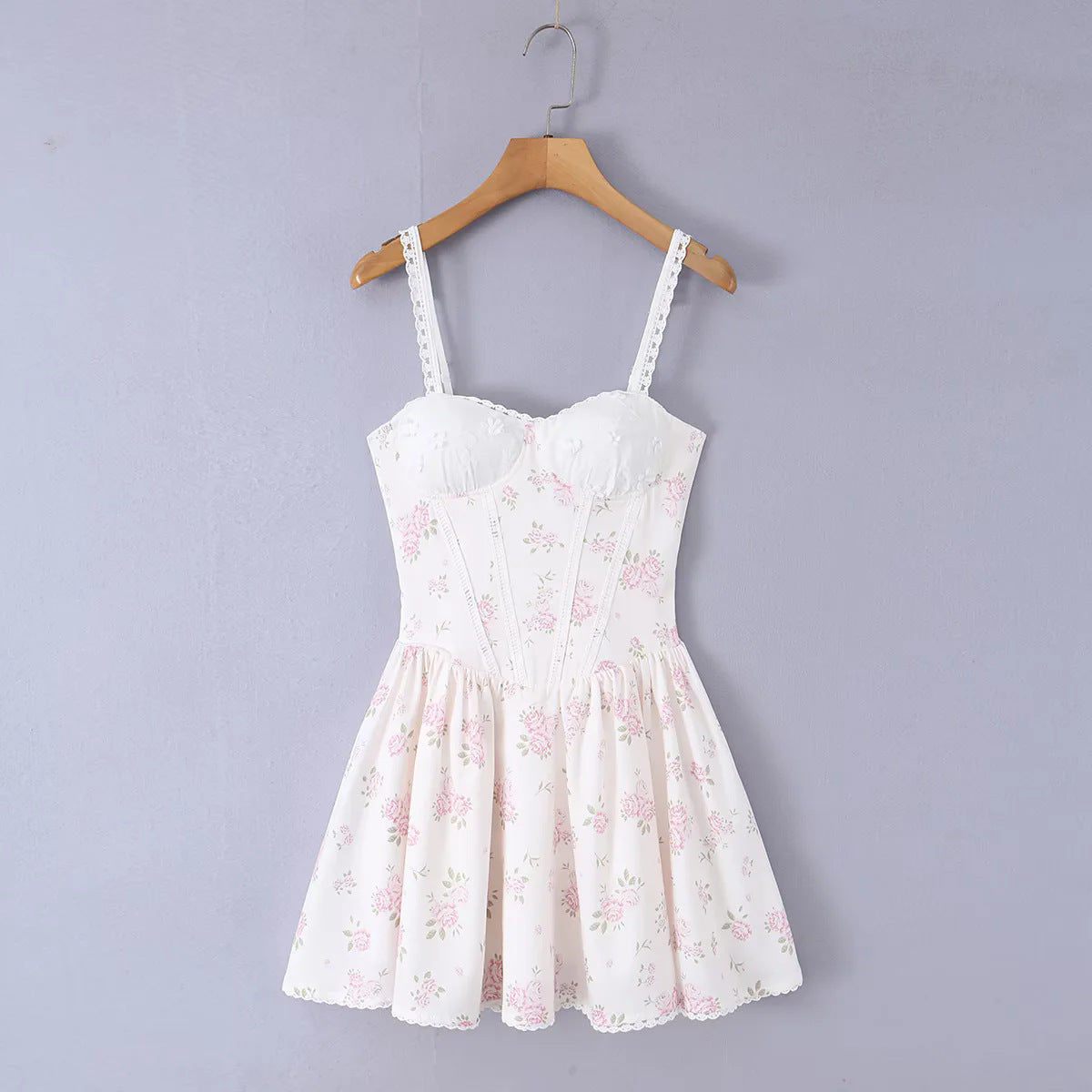 Floral Strapless Dress with Ruched Waist, Slim Fit A-Line Sleeveless Mini Dress Stylish Casual Dress