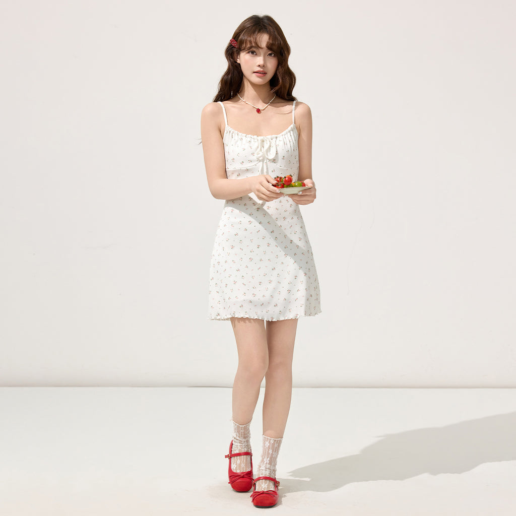 White Floral Tie-Front Strapless Dress for Women, Fitted Bodycon