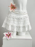 Low waist lace lace and ruffle edge women's short skirt