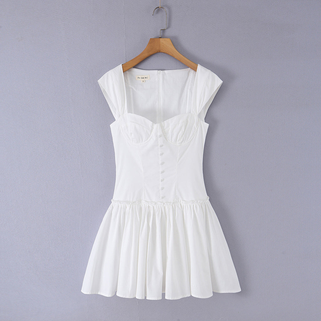 Sweet cotton fishbone waist mini dress