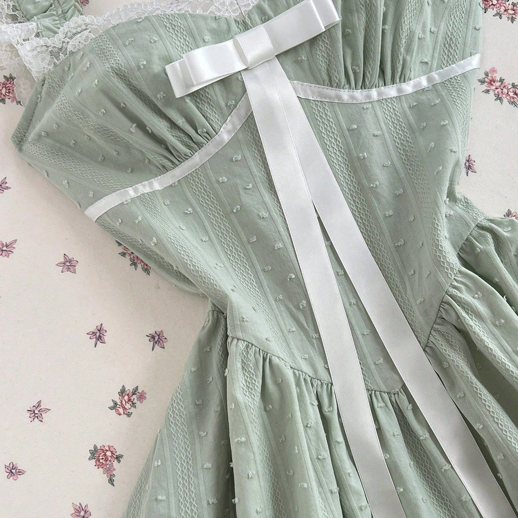 Lace lace bow women's suspender mini dress
