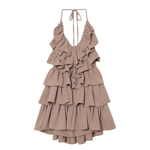 Chiffon halter neck layered decorative dress