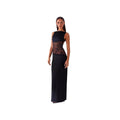 Slim lace satin patchwork backless long dress for women