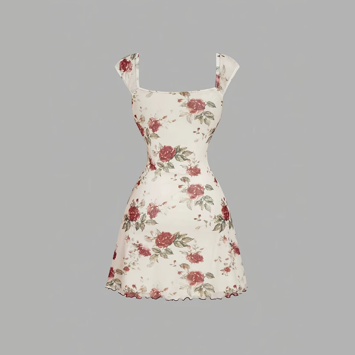 Floral Print Sleeveless Bow Decoration Square Neckline A-Line Mini Dress for Women