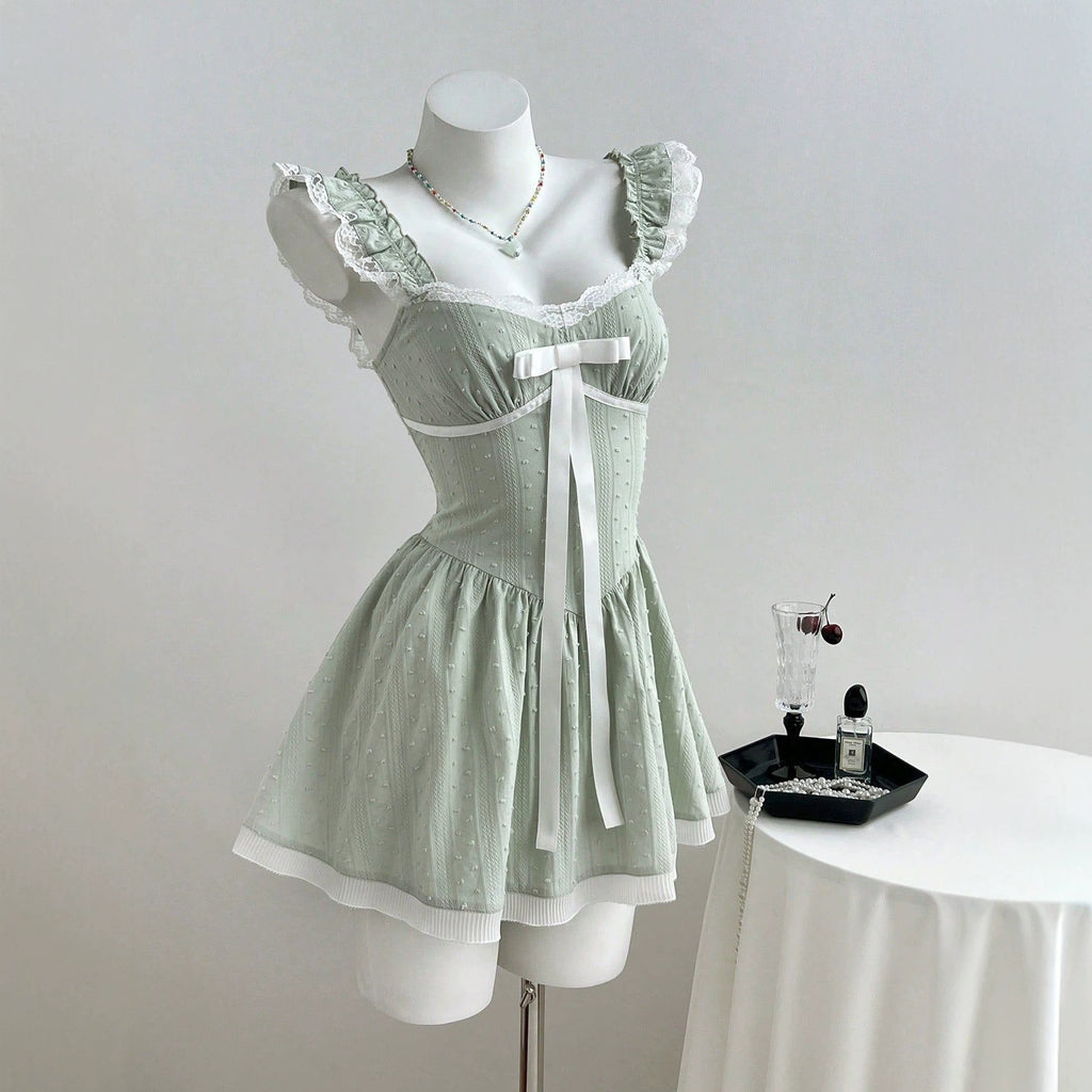 Lace lace bow women's suspender mini dress