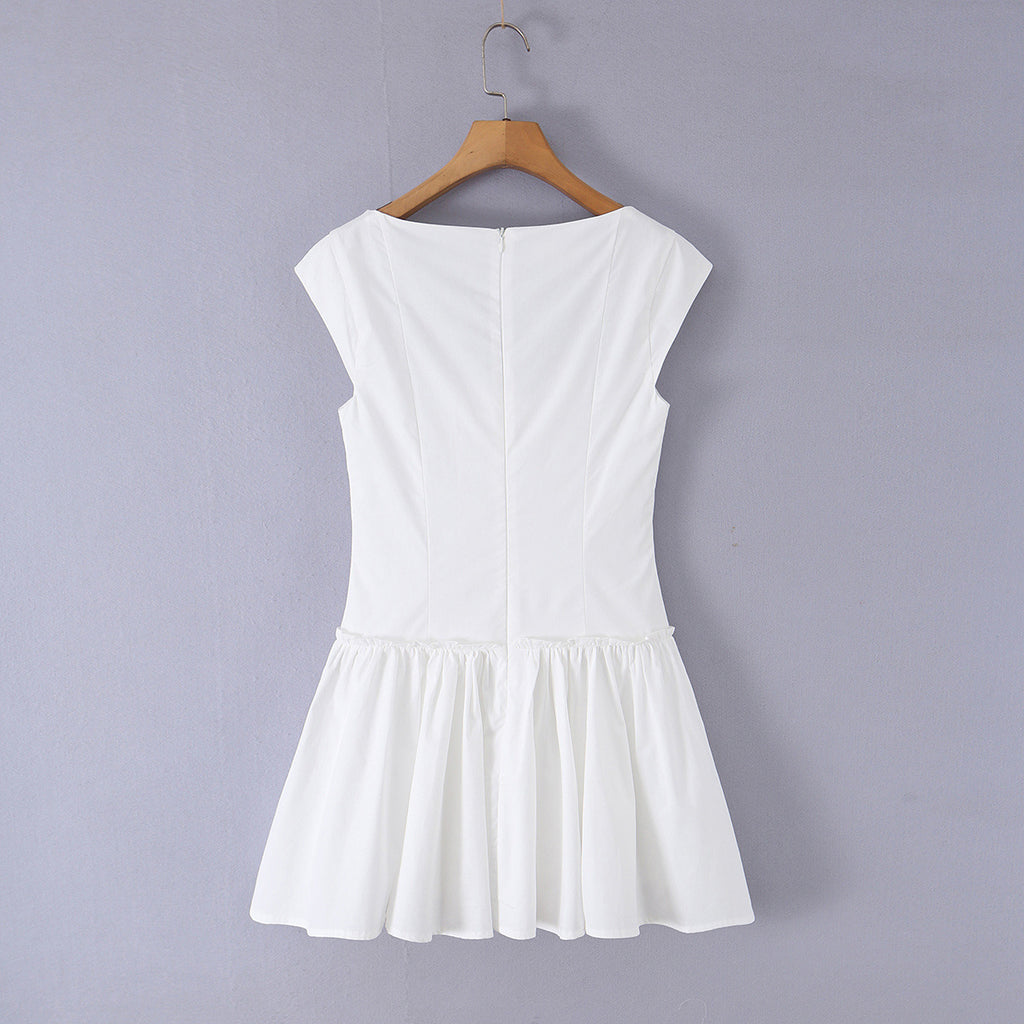 Sweet cotton fishbone waist mini dress