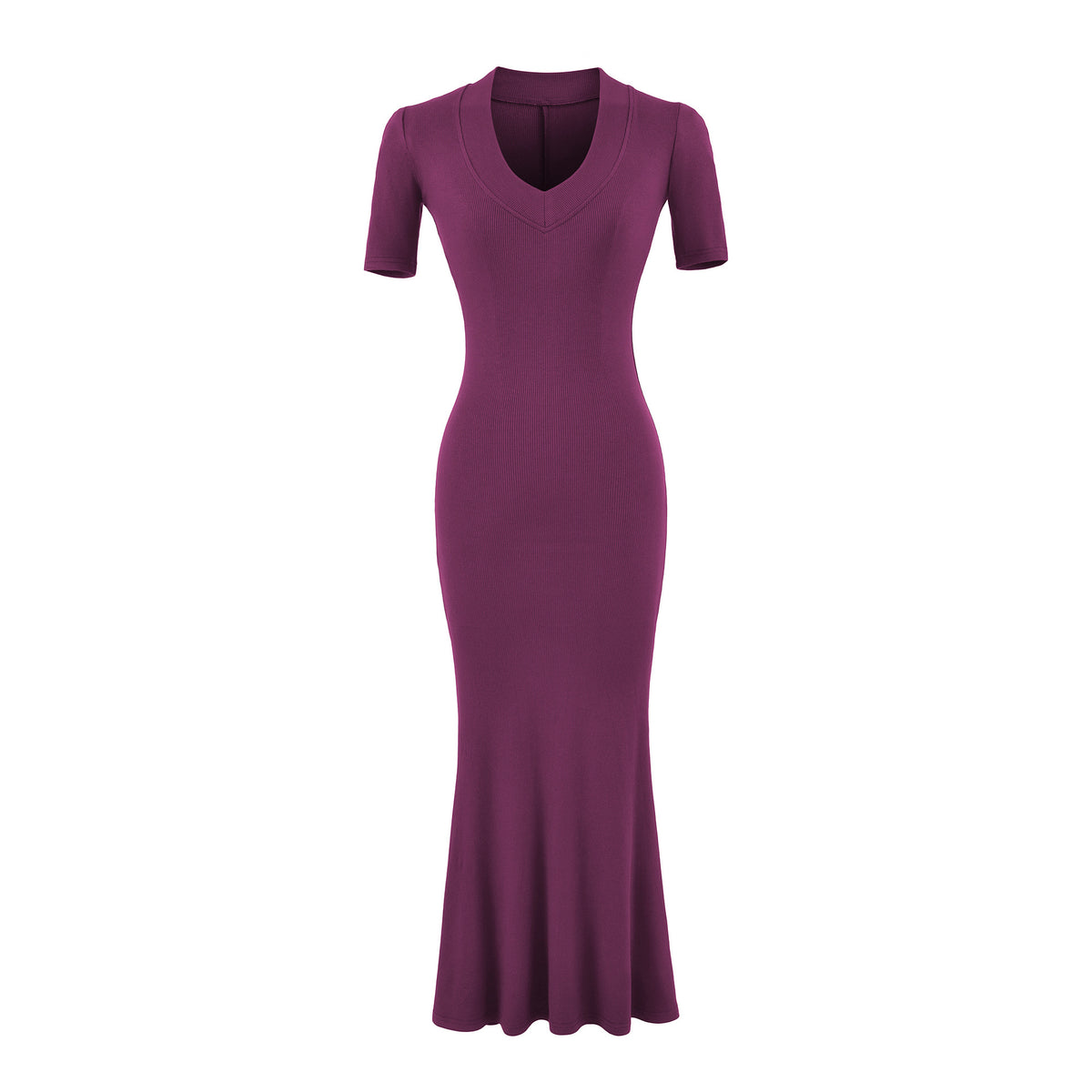 U-Neck Fitted Waist-Cinching Short Sleeve Long Dress for Women, Drapey Elegant Bodycon Mermaid Long Skirt
