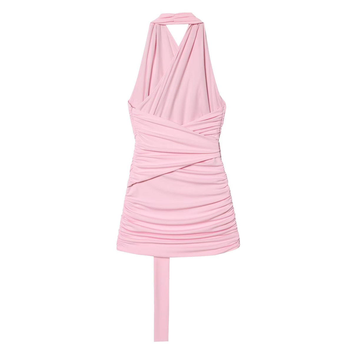 Spicy girl pleated neck hanging mini dress