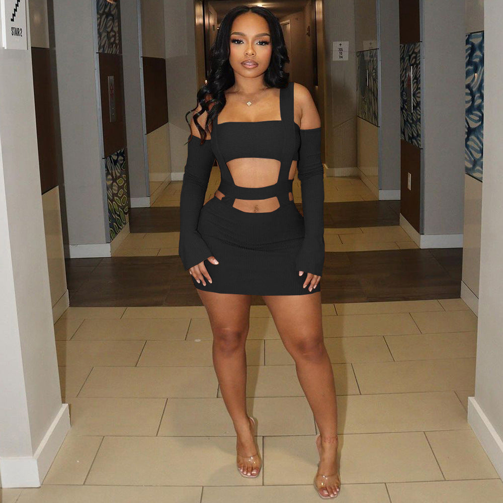 Fashion Sexy Crop Top Sleeveless Bodycon Mini Dress with Cutout Details