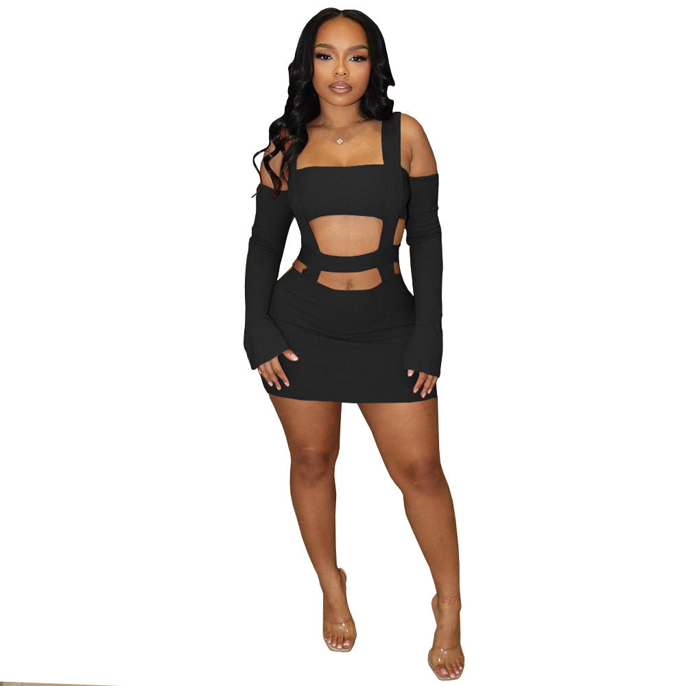 Fashion Sexy Crop Top Sleeveless Bodycon Mini Dress with Cutout Details