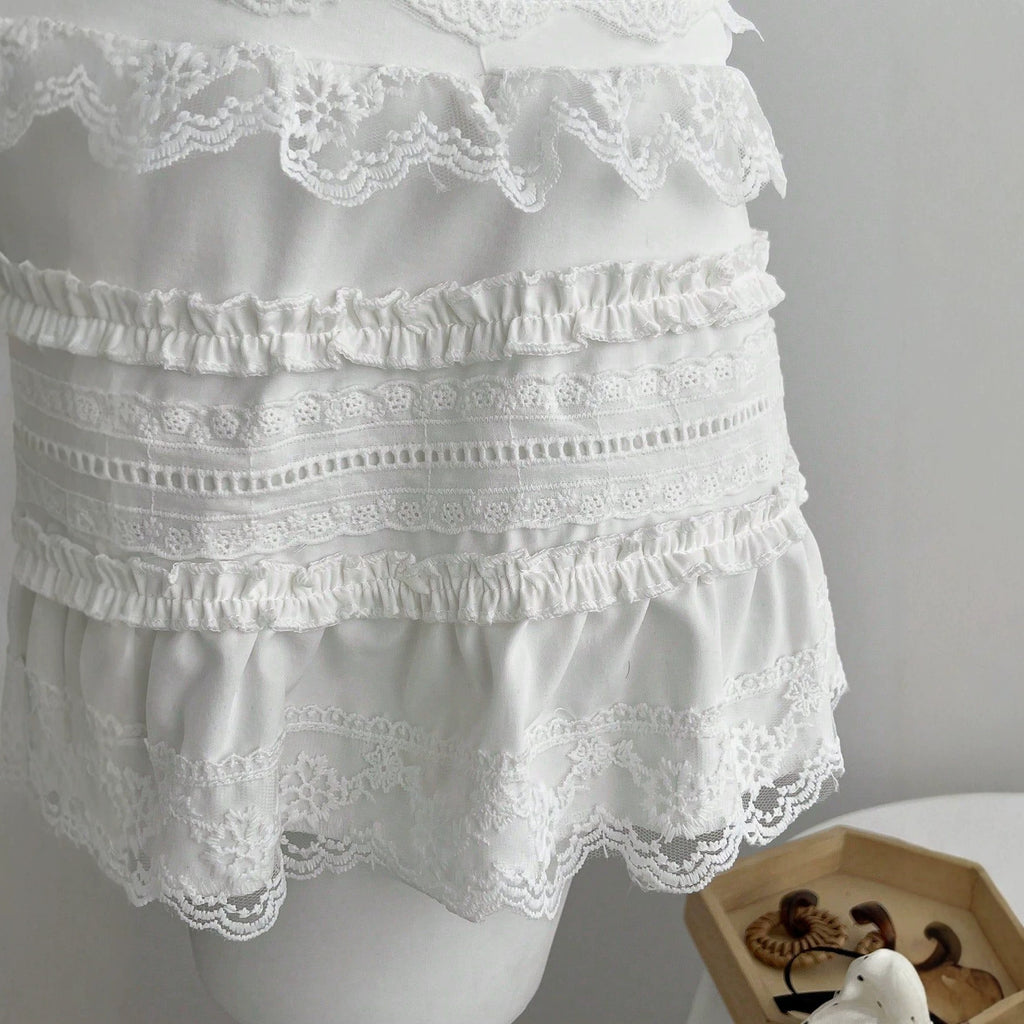 Low waist lace lace and ruffle edge women's short skirt