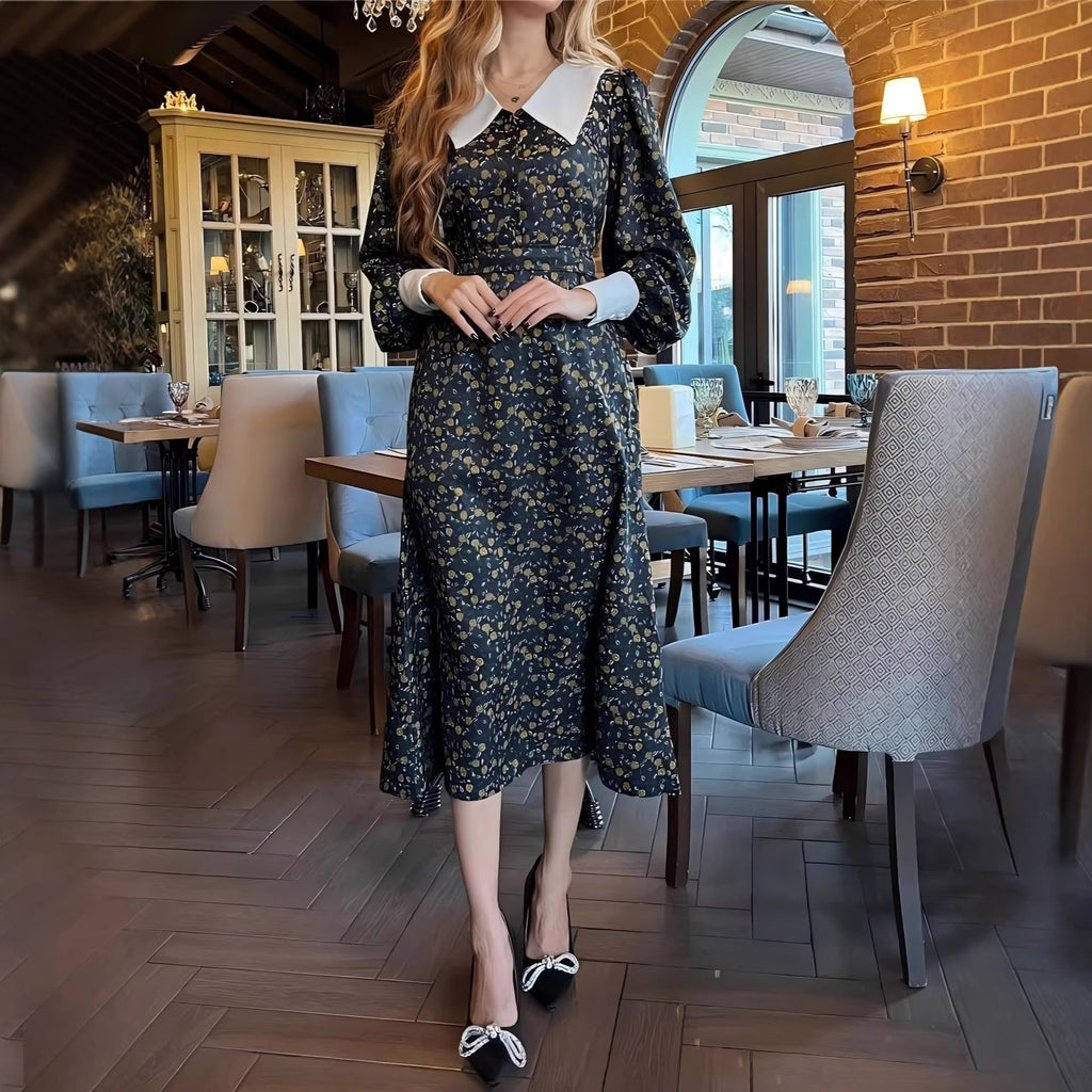 Long Sleeve Dress New Style Foreign Trade Women's Dress with Peter Pan Collar Elegant Style