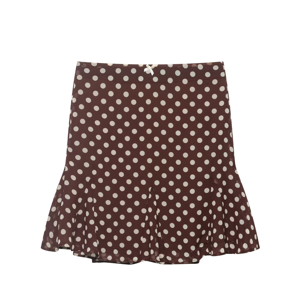 Lace bow fishtail polka dot skirt