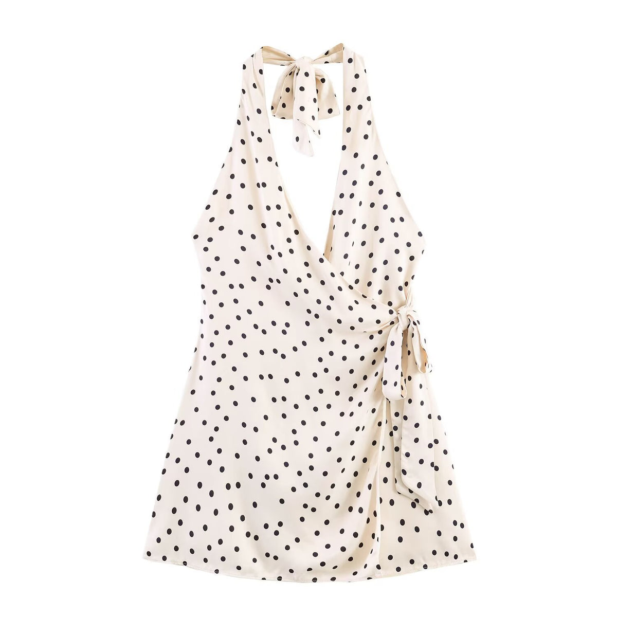 Polka dot silk hanging neck collar dress for women's wear