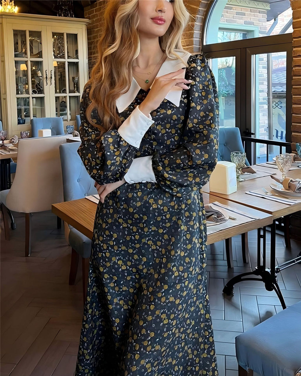 Long Sleeve Dress New Style Foreign Trade Women's Dress with Peter Pan Collar Elegant Style