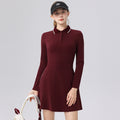 Long Sleeve Fitted Polo Neck Tennis Dress, Elegant Minimalist Badminton Sport Series Long Dress for Women