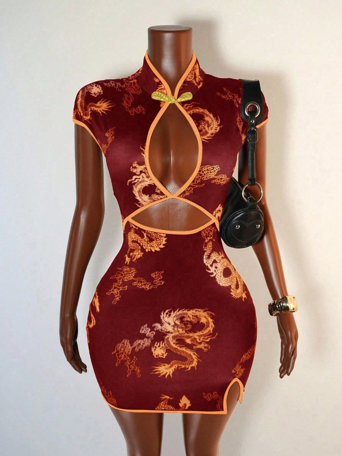 Printed short sleeved cheongsam dress