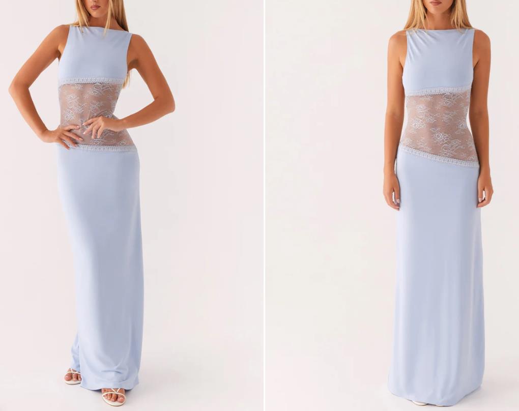 Slim lace satin patchwork backless long dress for women