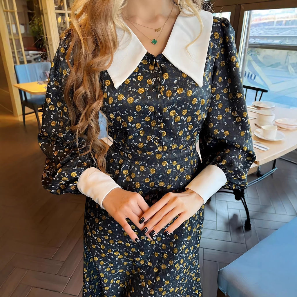 Long Sleeve Dress New Style Foreign Trade Women's Dress with Peter Pan Collar Elegant Style
