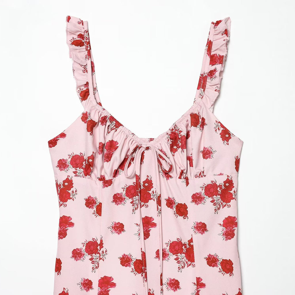 Vintage style printed ruffle edge camisole dress