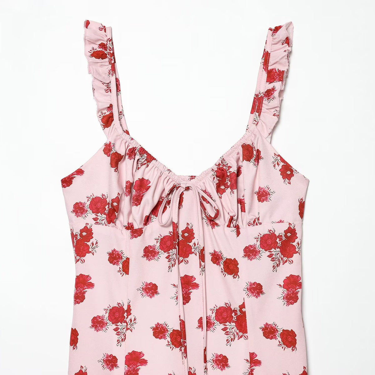 Vintage style printed ruffle edge camisole dress