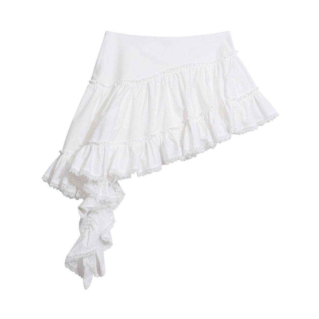 Heavy Lace Patchwork Irregular Mini Skirt Multi-layer Ruffle Sweet Spicy Versatile Midi Skirt