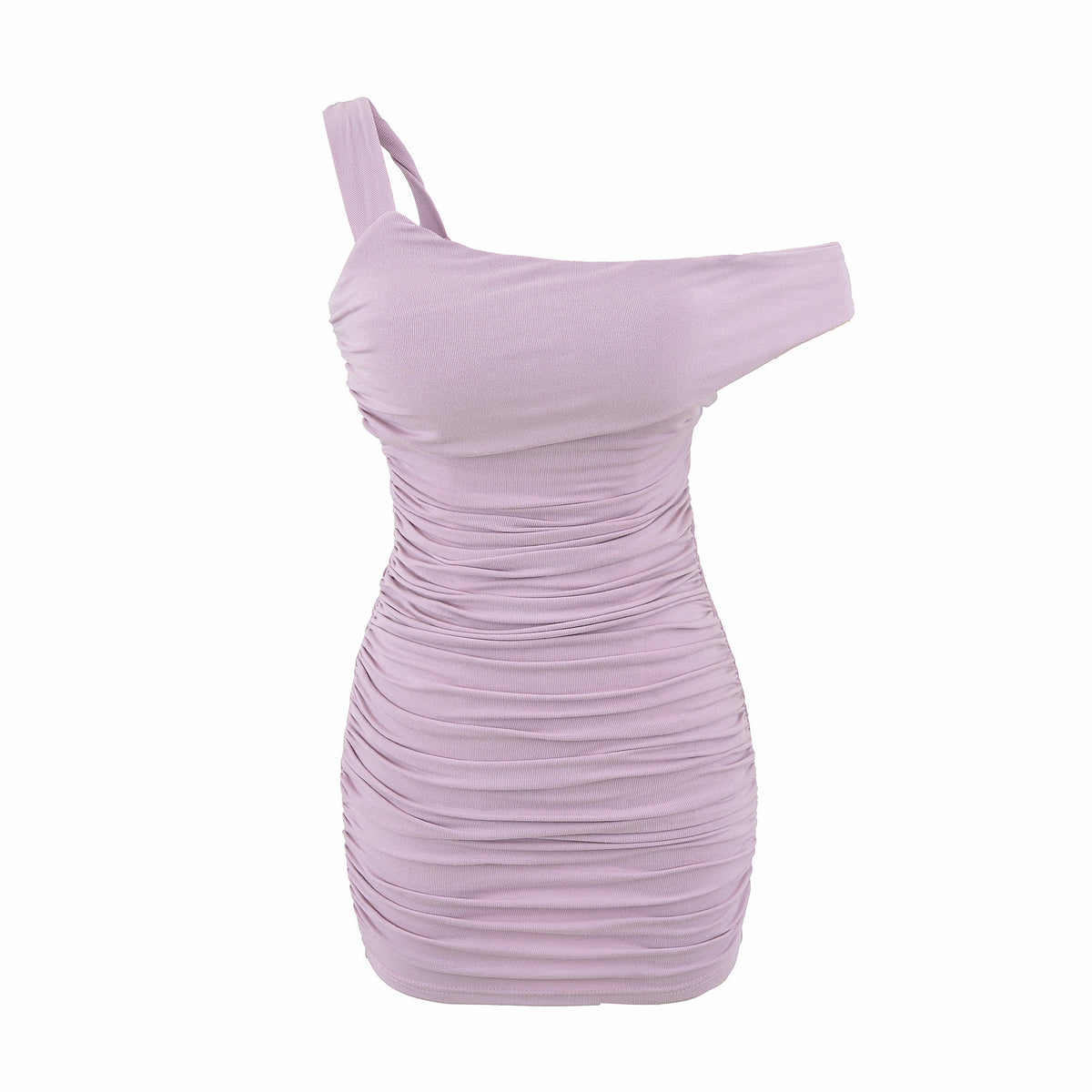 Ruched Irregular Pad-Set Asymmetrical Strap Dress, Halter Neck Slim Fit Bodycon High-Waisted Short Skirt