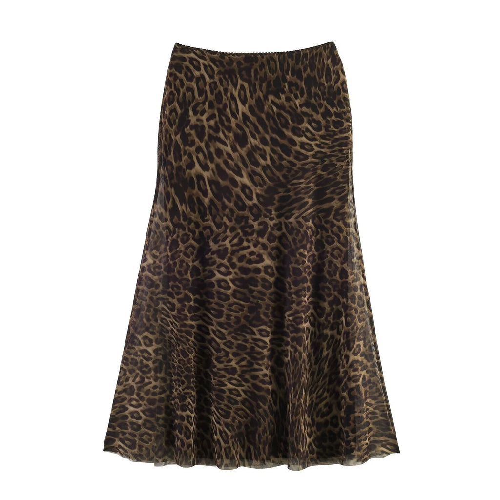 Light luxury animal print silk mesh skirt