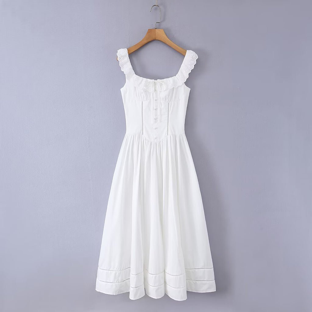 Stitch sleeve lace long hem dress