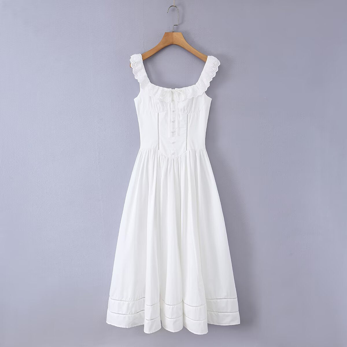 Stitch sleeve lace long hem dress