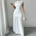 Fashionable Polka Dot Pleated Fitted Elegant Sleeveless Long Dress for Women