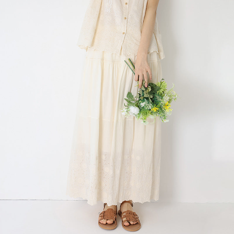 Double layered loose solid color A-line skirt