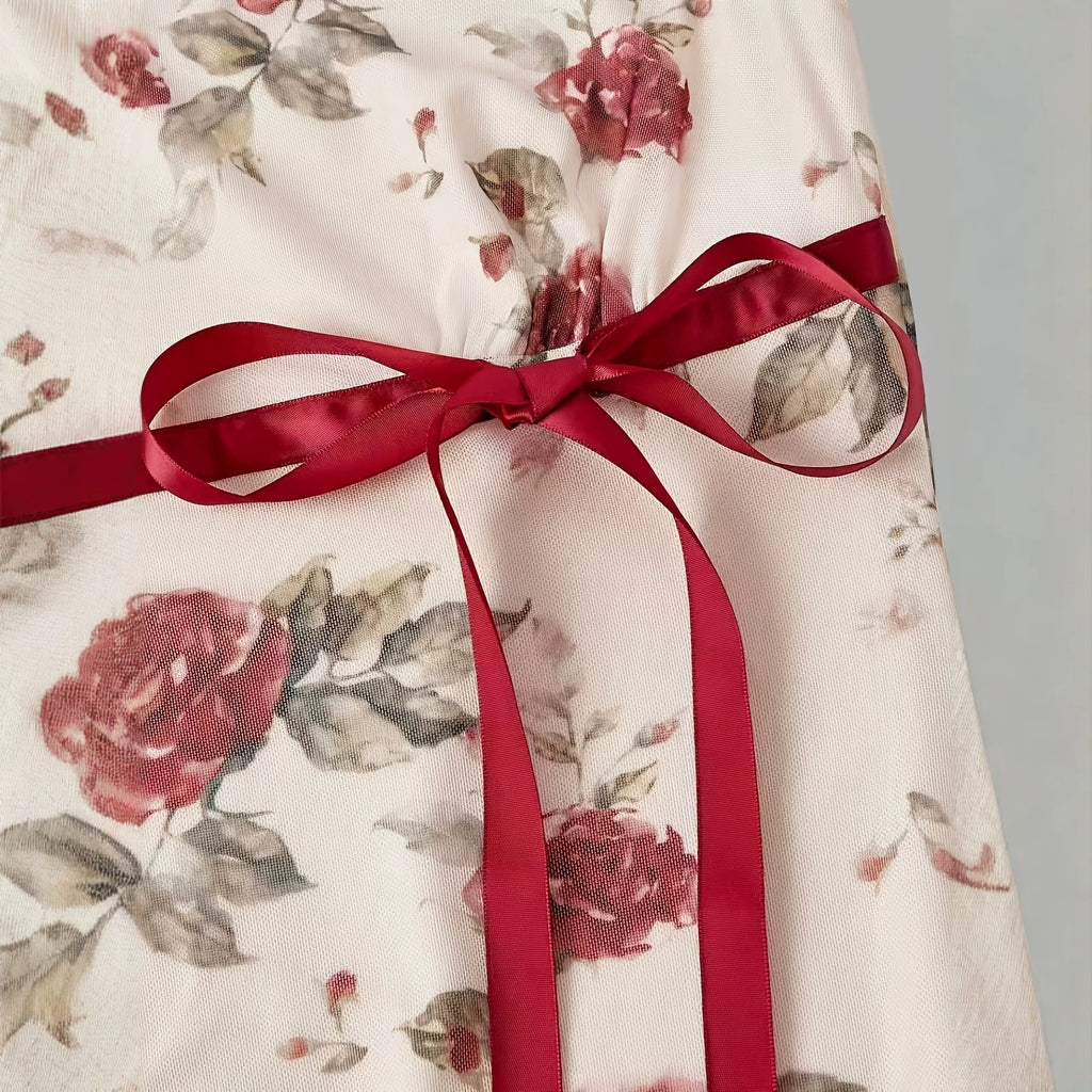 Floral Print Sleeveless Bow Decoration Square Neckline A-Line Mini Dress for Women