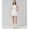 Youthful Sporty Tennis Dress with Pleated Hem, Backless, Fitted Waist, Flared Skirt