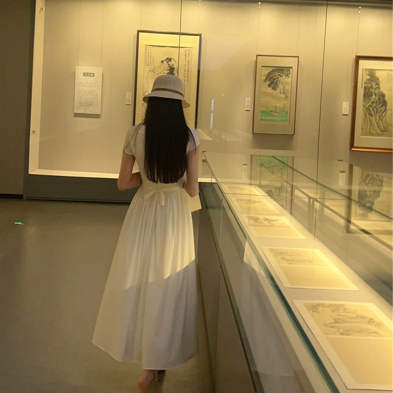 ElegantFeminine Peter Pan Collar Fitted Dress Long Dress
