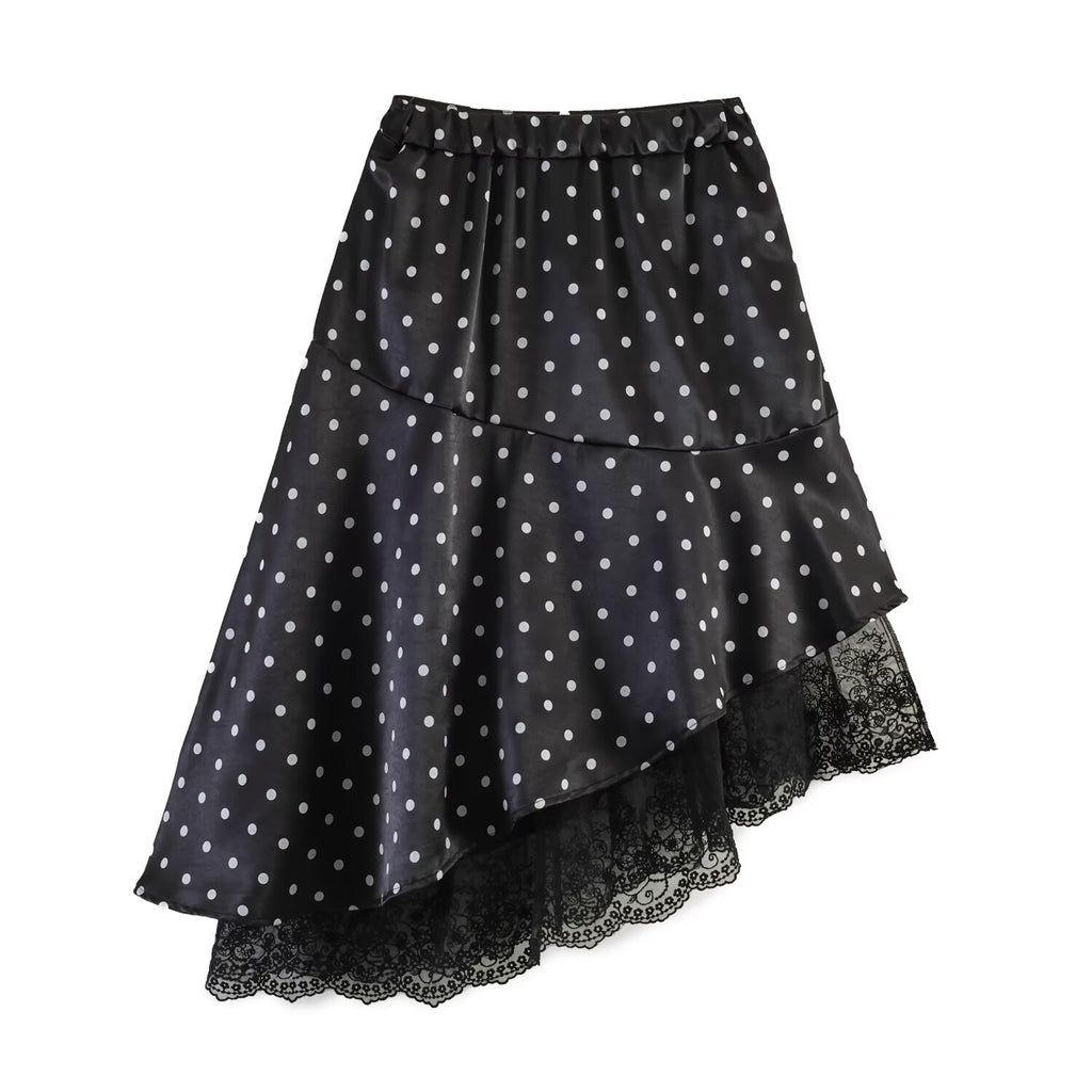 Spicy girl polka dot satin lace irregular skirt