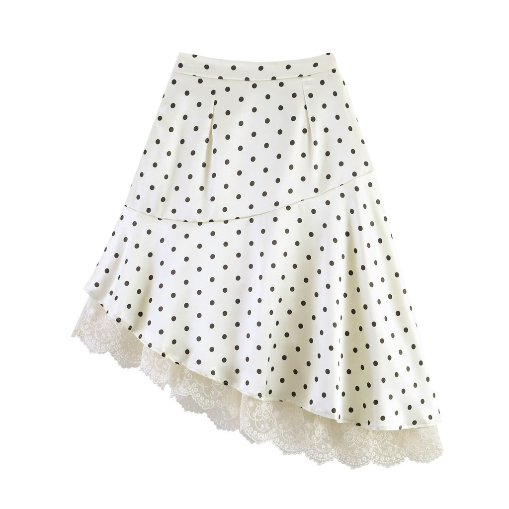 Spicy girl polka dot satin lace irregular skirt