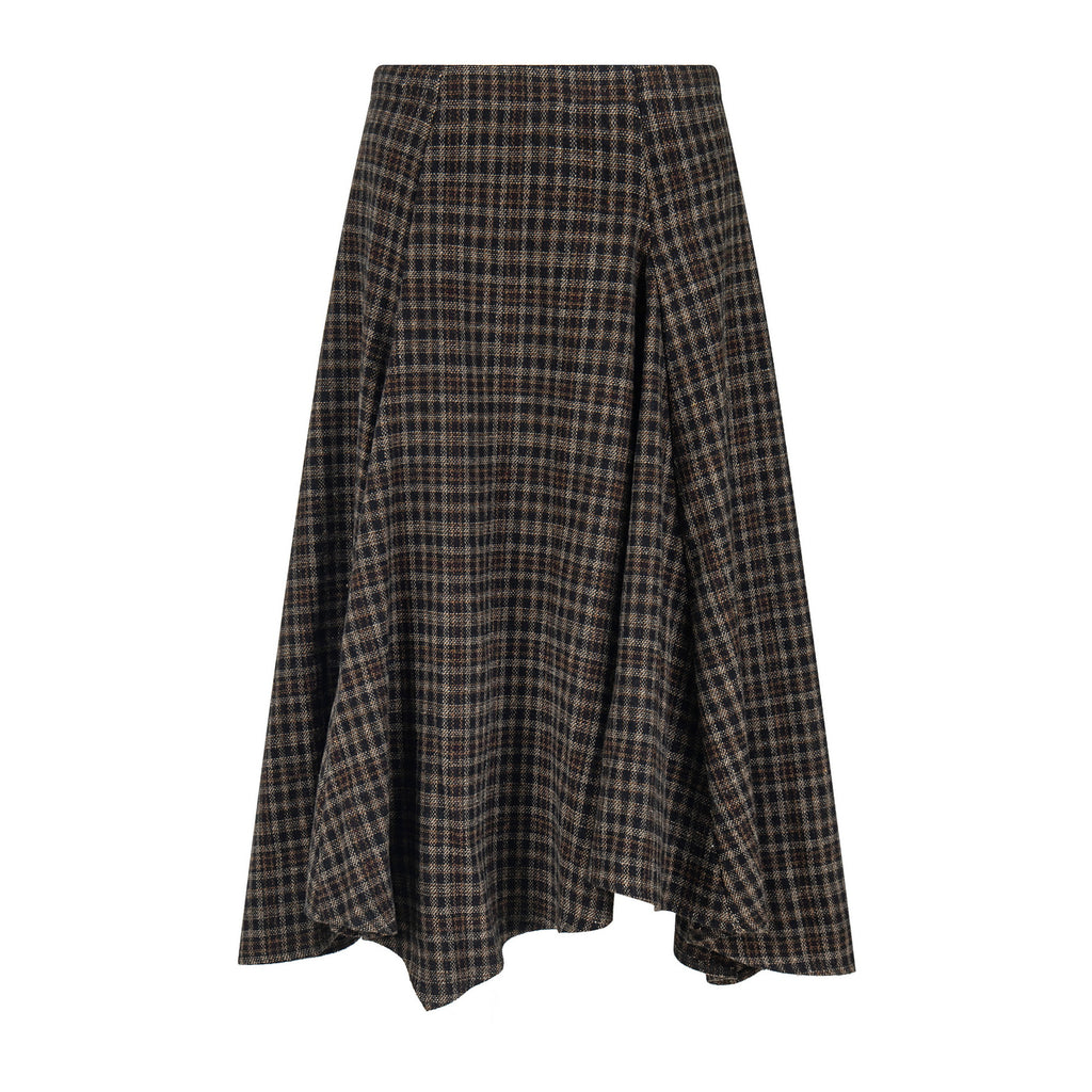 Wool Plaid Midi Skirt High Waist Drape Slimming A-Line Skirt College Style Women's Clothing