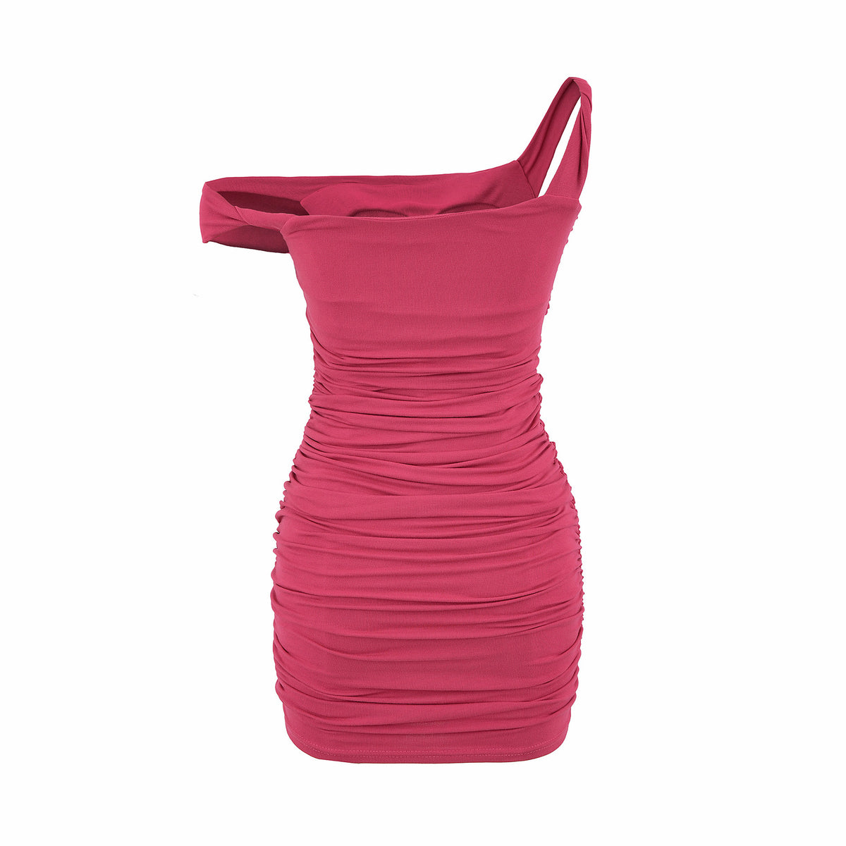 Ruched Irregular Pad-Set Asymmetrical Strap Dress, Halter Neck Slim Fit Bodycon High-Waisted Short Skirt
