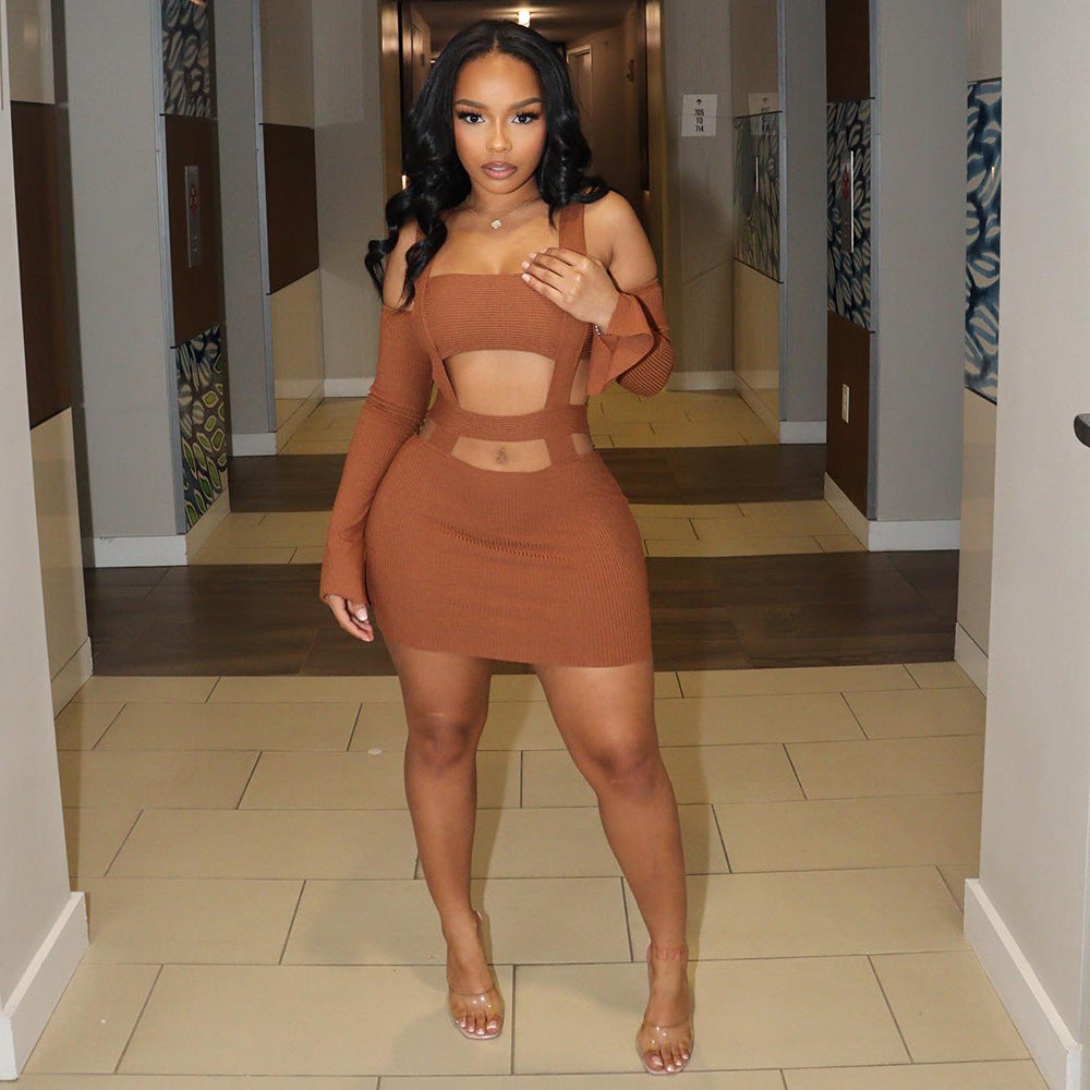 Fashion Sexy Crop Top Sleeveless Bodycon Mini Dress with Cutout Details