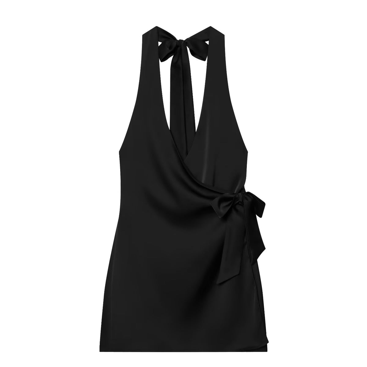 Polka dot silk hanging neck collar dress for women's wear