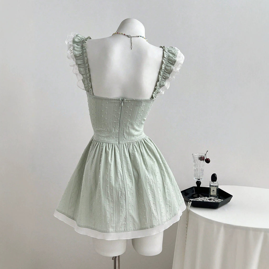Lace lace bow women's suspender mini dress
