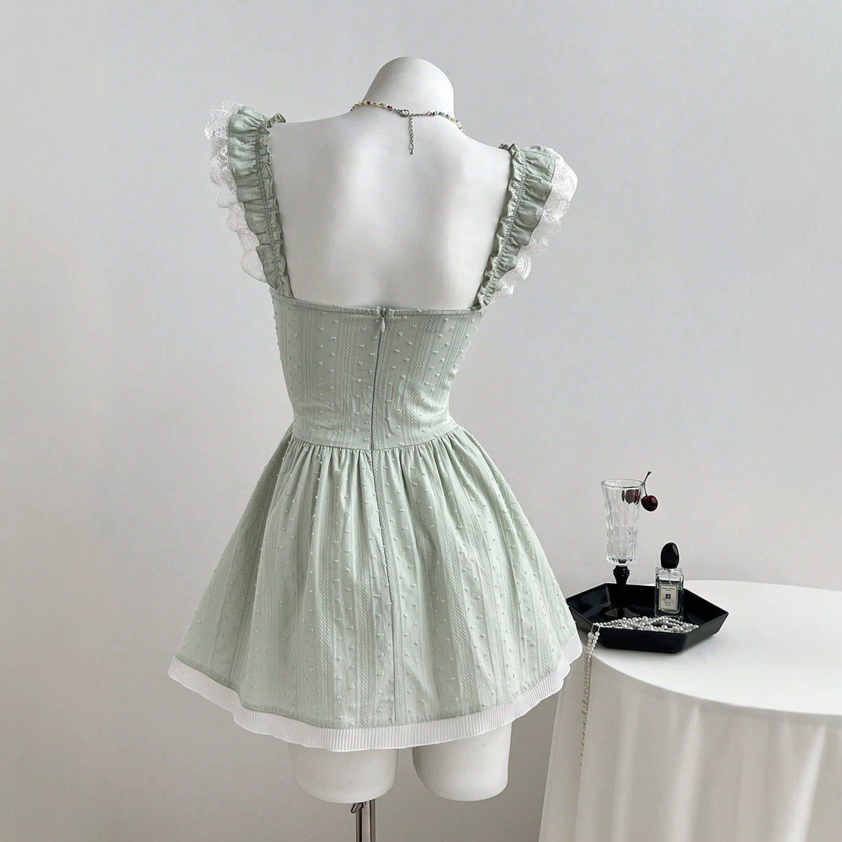 Lace lace bow women's suspender mini dress